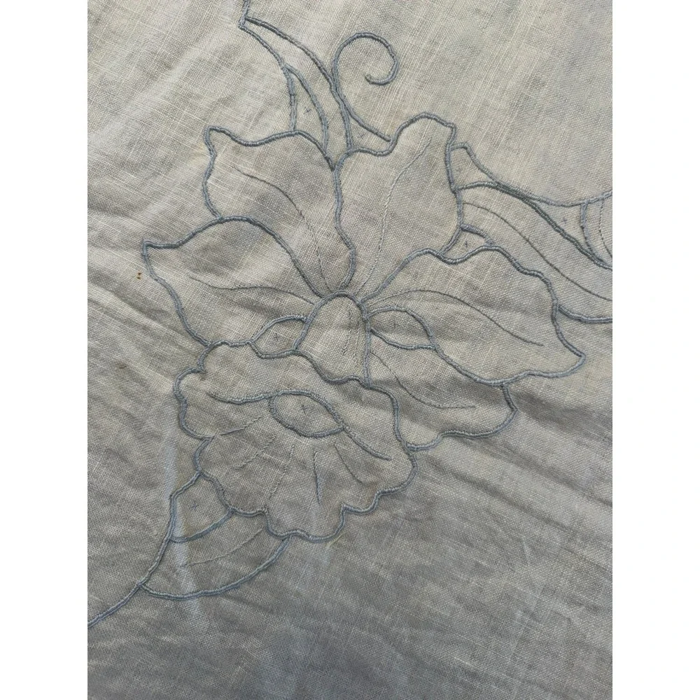 VTG Embroidery Linen‎ Tablecloth Napkin Kit Blue Thread Unfinished Read